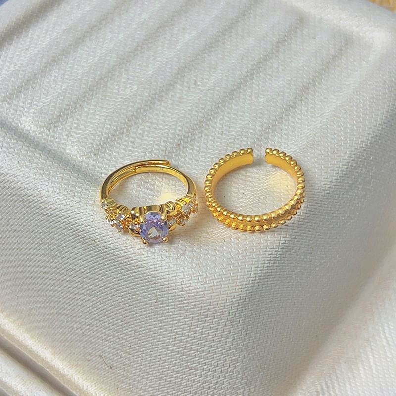 Rhinestone Ring / Set Brushed Open Alloy