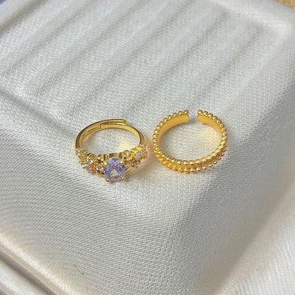 Rhinestone Ring / Set Brushed Open Alloy