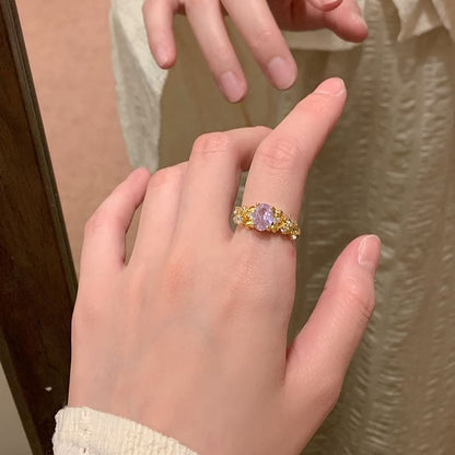 Rhinestone Ring / Set Brushed Open Alloy