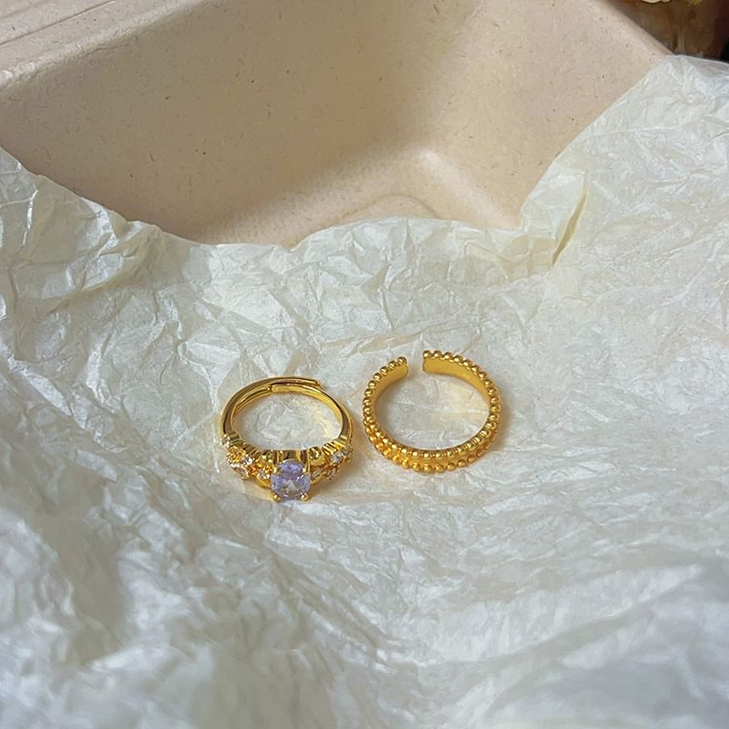 Rhinestone Ring / Set Brushed Open Alloy