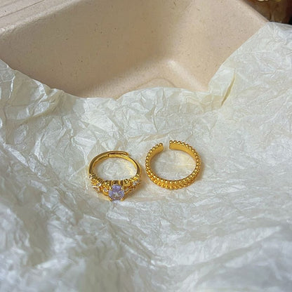 Rhinestone Ring / Set Brushed Open Alloy