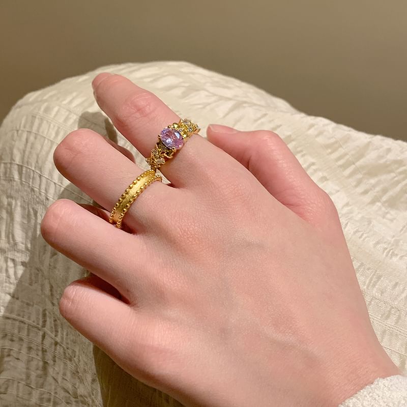 Rhinestone Ring / Set Brushed Open Alloy