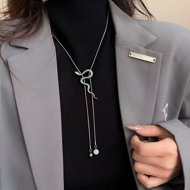 Lariat Alloy Snake Necklace Pendant