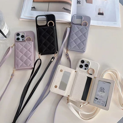 Faux Leather Phone Card Holder Lanyard Case with