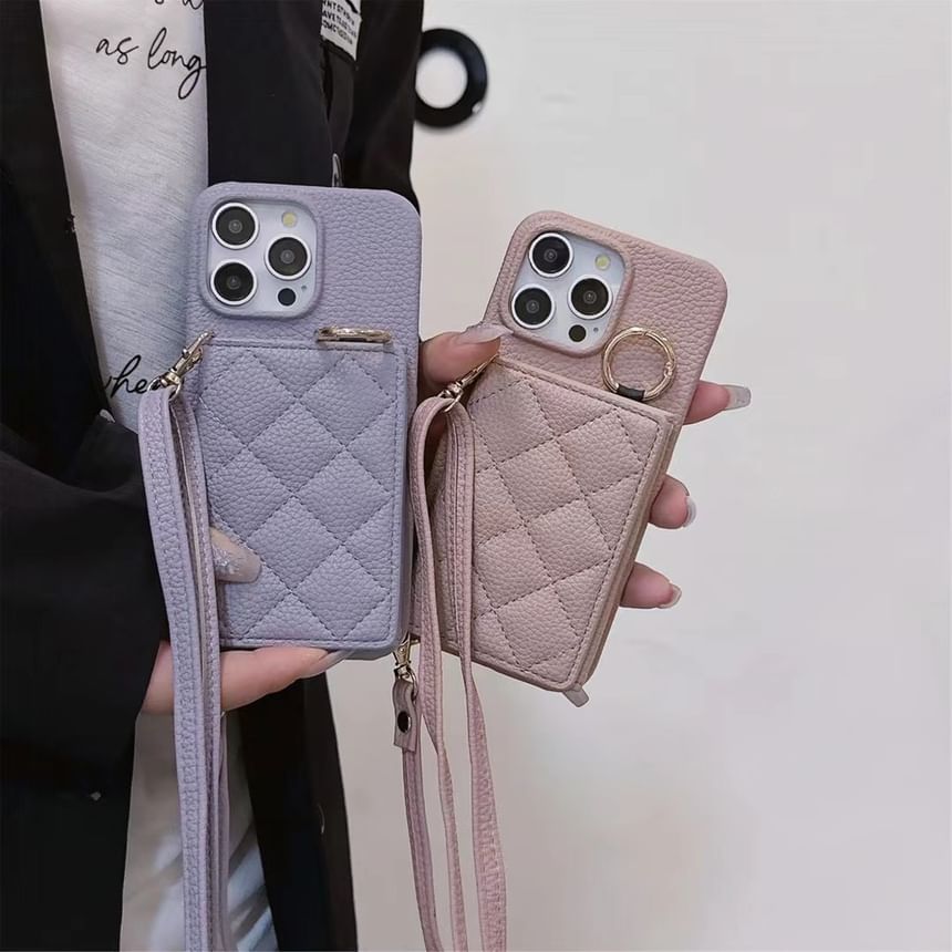 Faux Leather Phone Card Holder Lanyard Case with