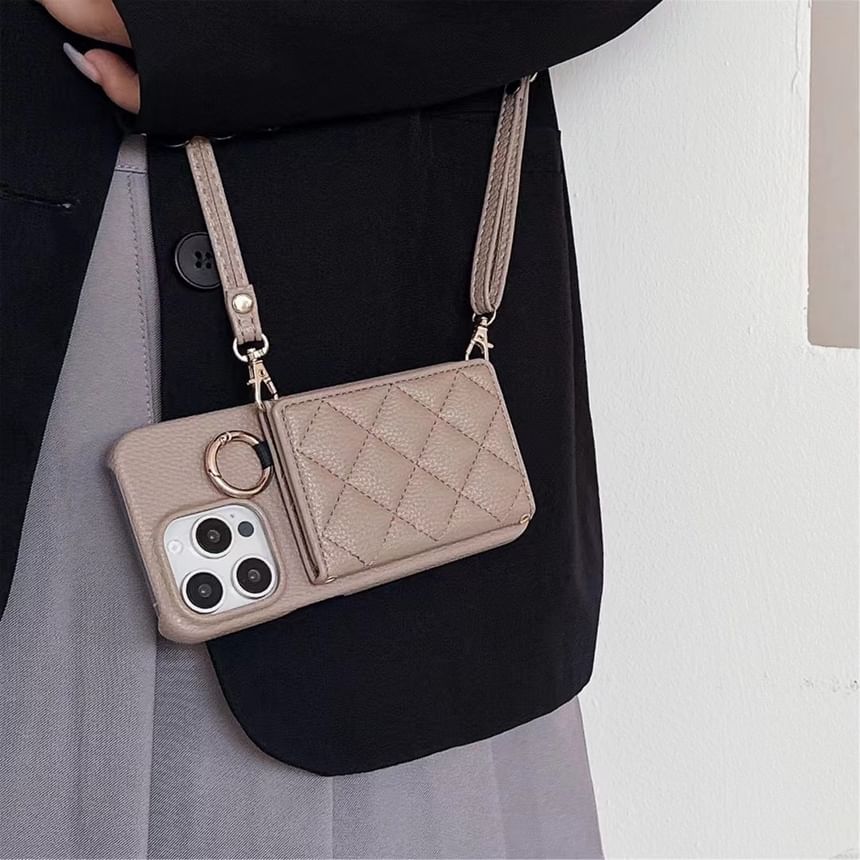 Faux Leather Phone Card Holder Lanyard Case with