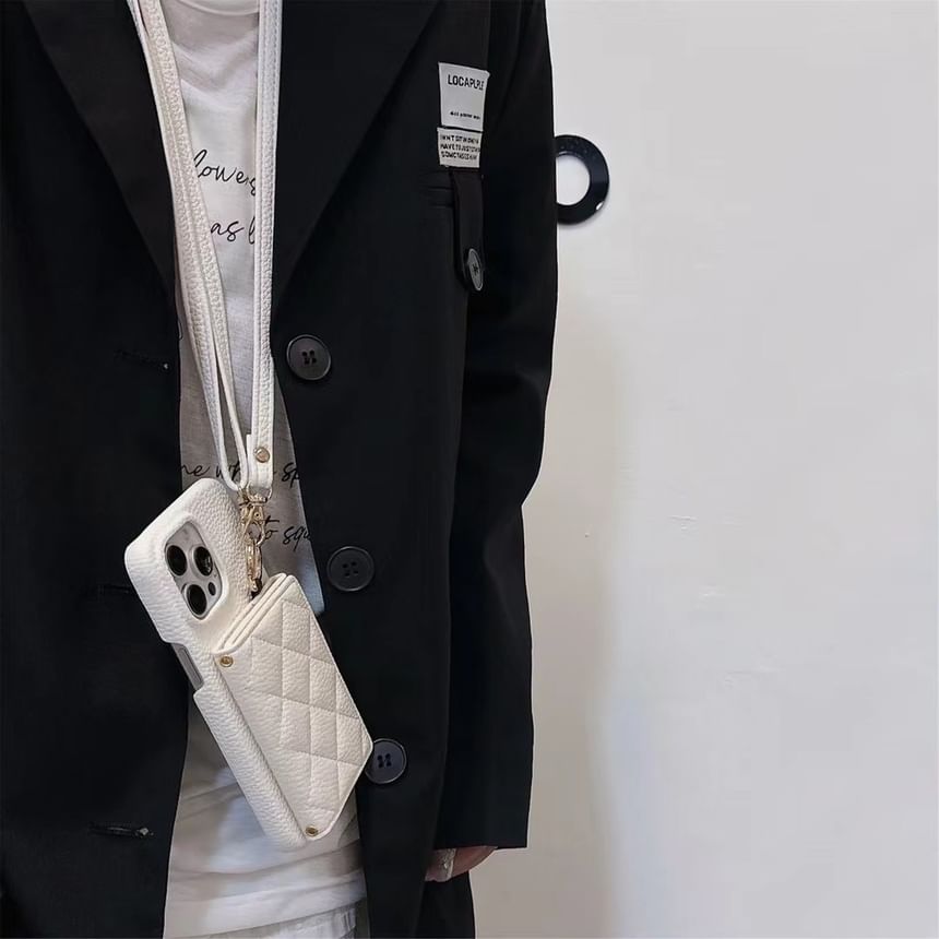 Faux Leather Phone Card Holder Lanyard Case with