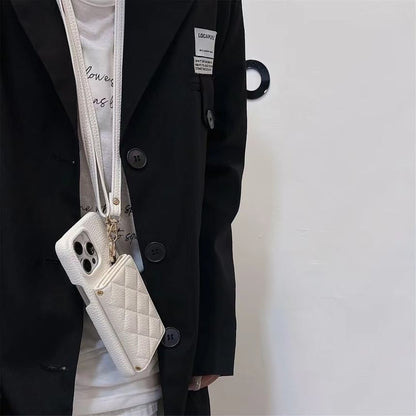 Faux Leather Phone Card Holder Lanyard Case with