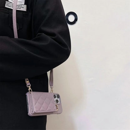 Faux Leather Phone Card Holder Lanyard Case with