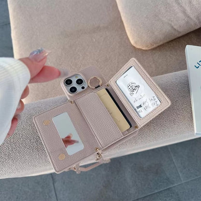 Faux Leather Phone Card Holder Lanyard Case with