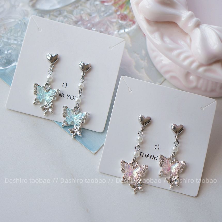 Drop / On Clip Earring Butterfly Rhinestone