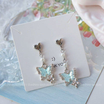 Drop / On Clip Earring Butterfly Rhinestone