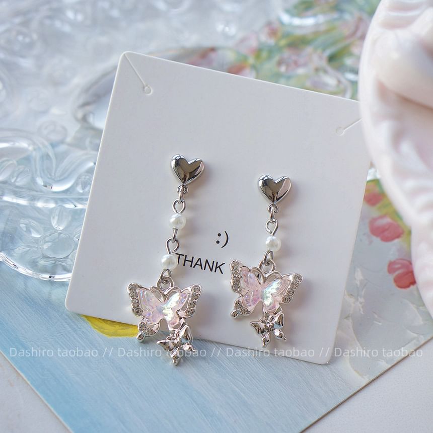 Drop / On Clip Earring Butterfly Rhinestone