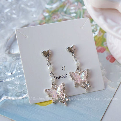 Drop / On Clip Earring Butterfly Rhinestone