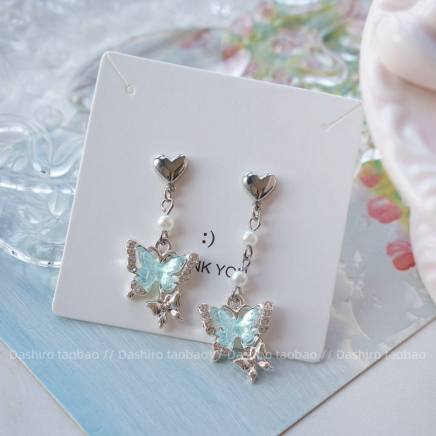 Drop / On Clip Earring Butterfly Rhinestone