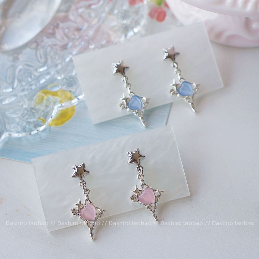 On Heart Earring Star Clip / Drop Rhinestone