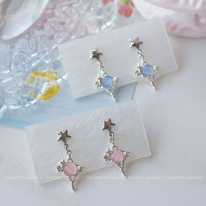 On Heart Earring Star Clip / Drop Rhinestone