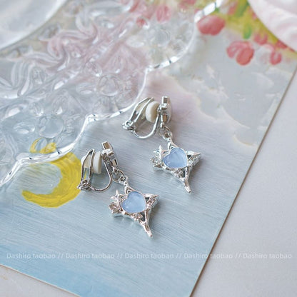 On Heart Earring Star Clip / Drop Rhinestone