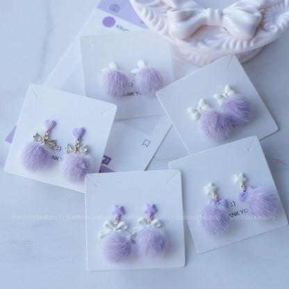 Clip Earring Drop On Pom Stud /