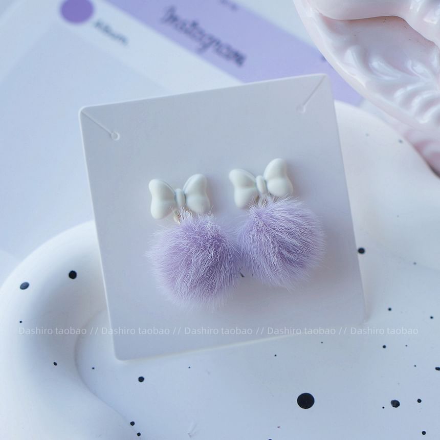 Clip Earring Drop On Pom Stud /