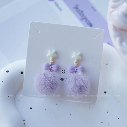 Clip Earring Drop On Pom Stud /