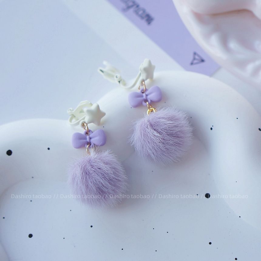 Clip Earring Drop On Pom Stud /