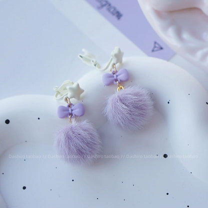 Clip Earring Drop On Pom Stud /