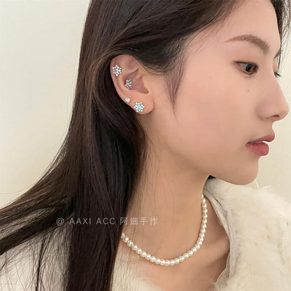 Rhinestone Snowflake Stud Earring