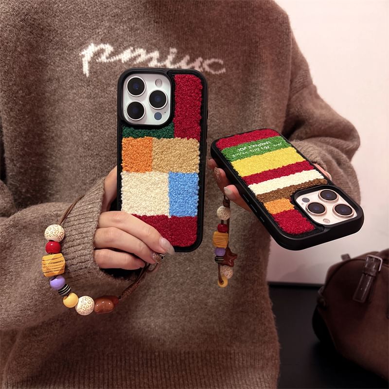 / Color Block Phone Chenille Strap Set Case
