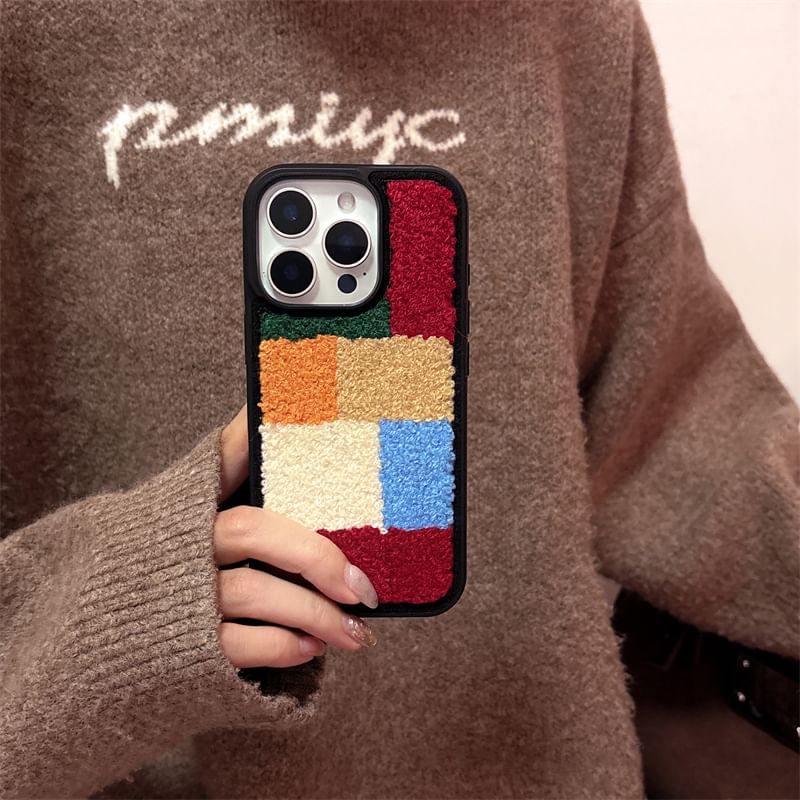 / Color Block Phone Chenille Strap Set Case