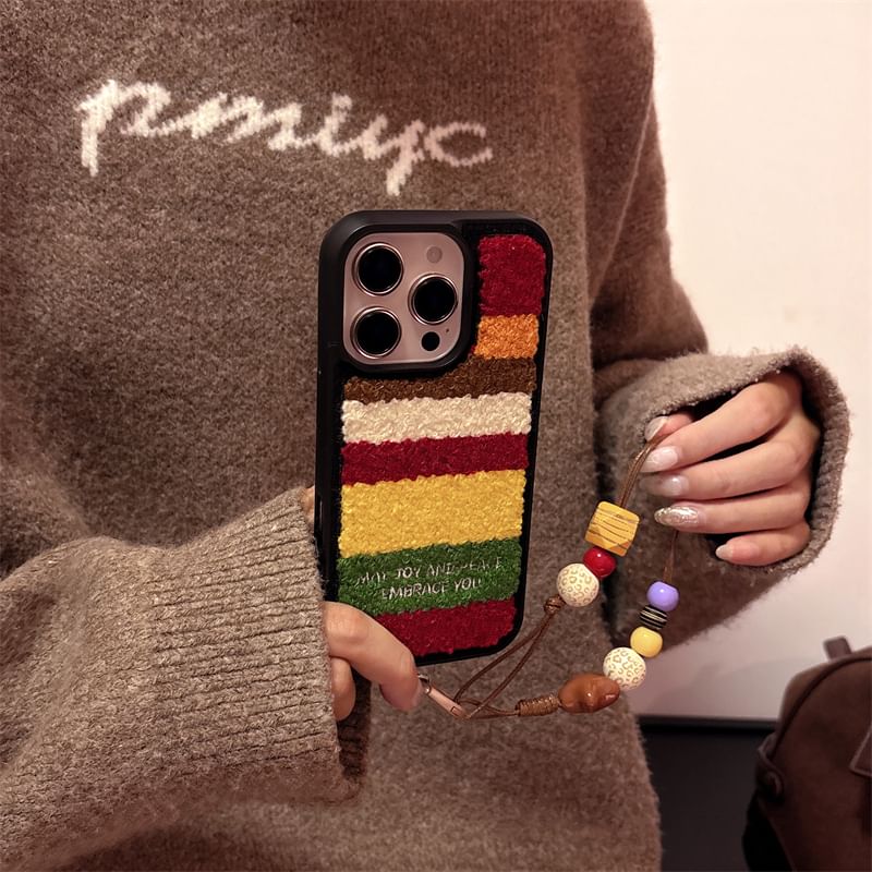 / Color Block Phone Chenille Strap Set Case