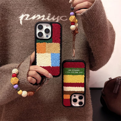 / Color Block Phone Chenille Strap Set Case