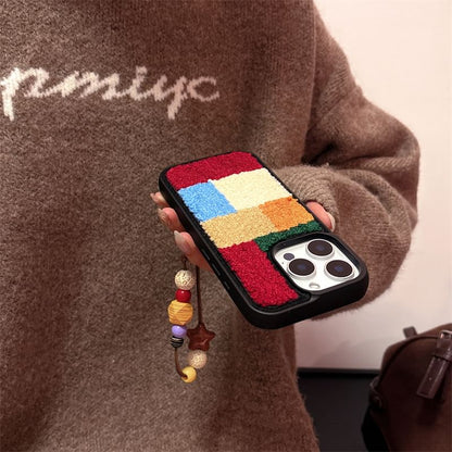 / Color Block Phone Chenille Strap Set Case