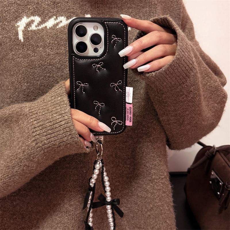 Embroidered / Strap Set Phone Case Bow