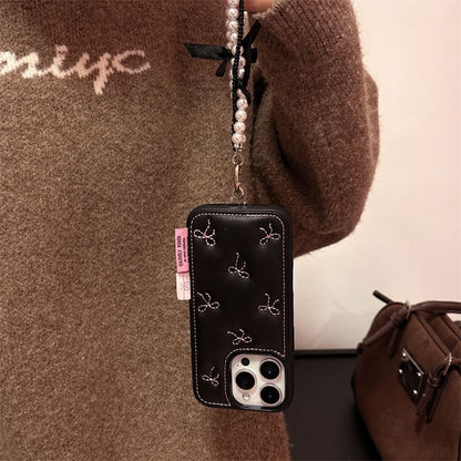 Embroidered / Strap Set Phone Case Bow