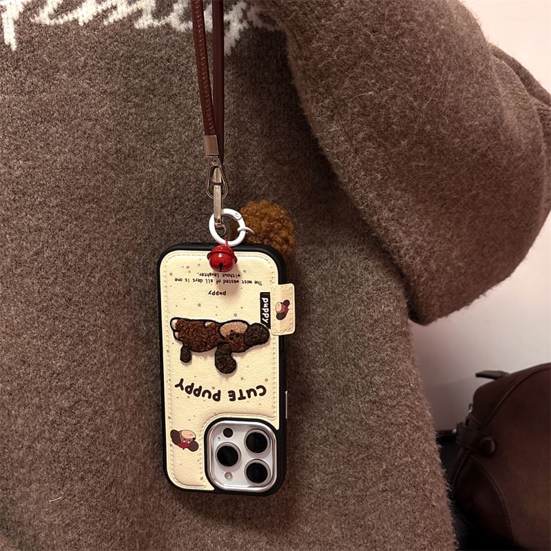 Dog Embroidered / Strap Set Case Phone