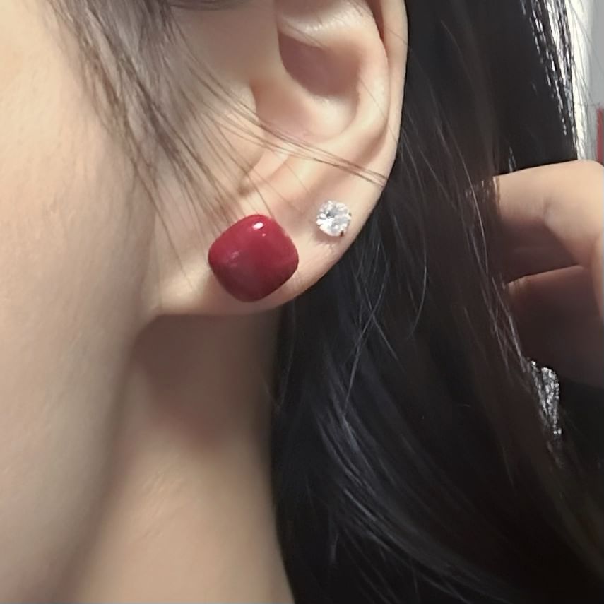 Earring Silver 925 Sterling Stud Square