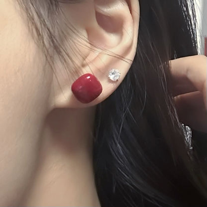 Earring Silver 925 Sterling Stud Square