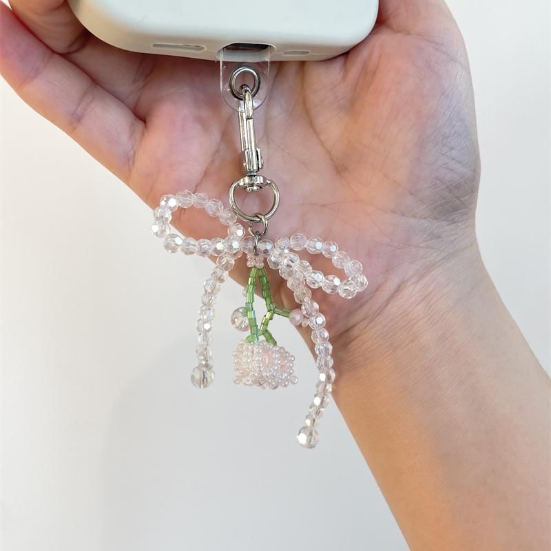 Beaded Bow Flower Phone Charm