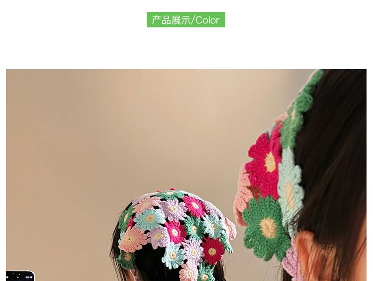 Scarf Floral Knit Head Triangle