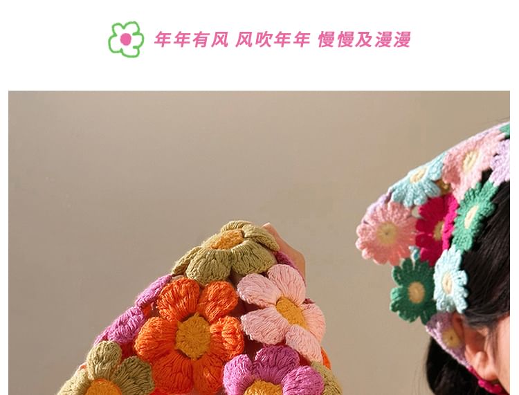 Scarf Floral Knit Head Triangle