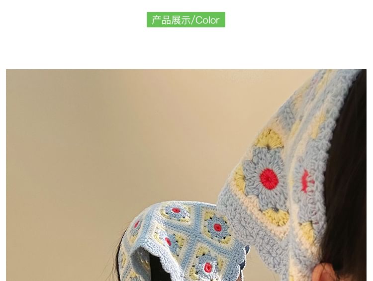 Head Scarf Knit Plaid Floral Triangle