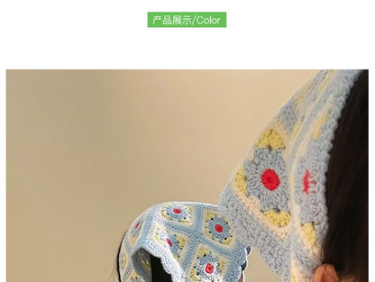 Head Scarf Knit Plaid Floral Triangle