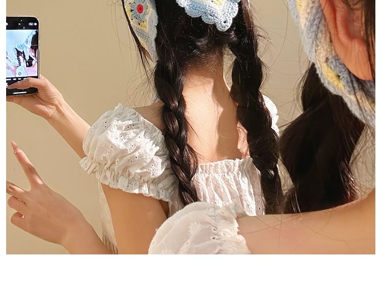 Head Scarf Knit Plaid Floral Triangle