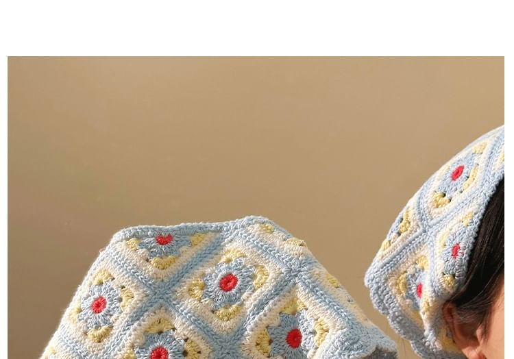 Head Scarf Knit Plaid Floral Triangle