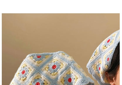 Head Scarf Knit Plaid Floral Triangle