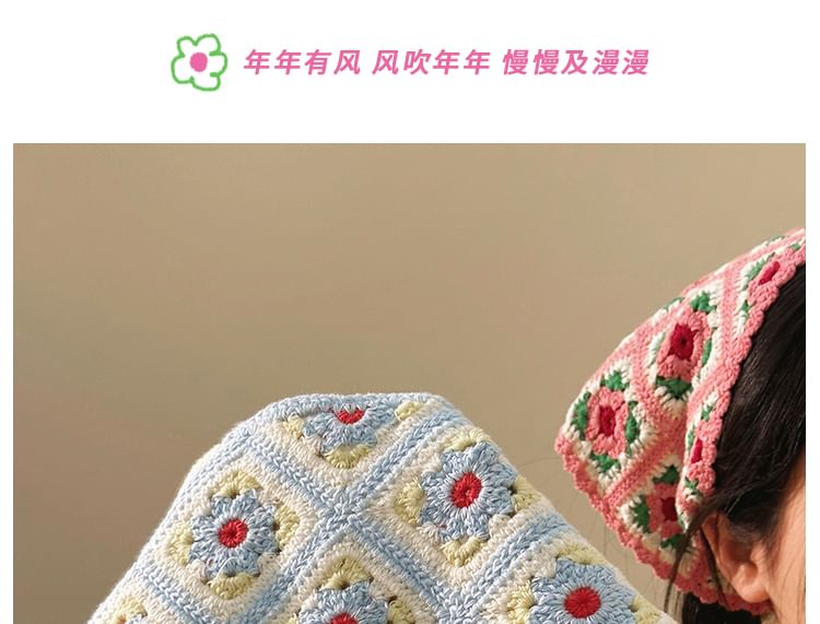 Head Scarf Knit Plaid Floral Triangle