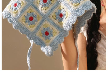 Head Scarf Knit Plaid Floral Triangle