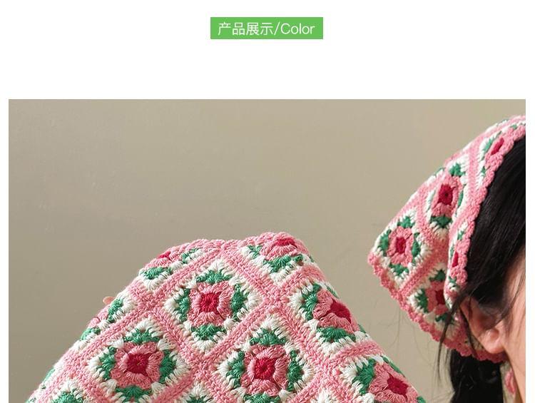 Plaid Scarf Floral Knit Triangle Head
