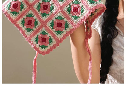 Plaid Scarf Floral Knit Triangle Head